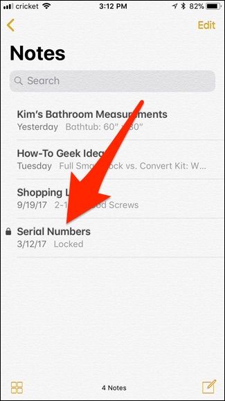 Превью заблокированной заметки с надписью «Заблокировано»