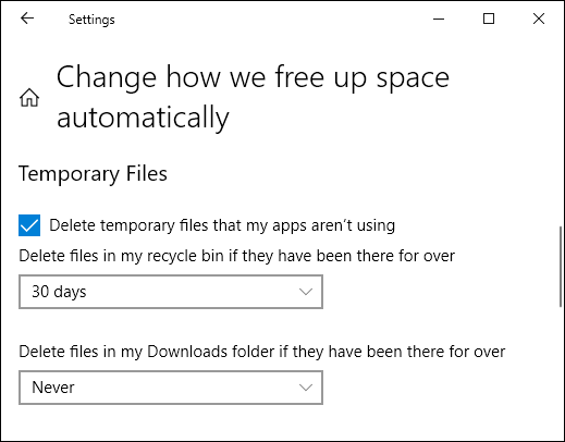 Настройка периода удаления временных файлов и файлов из Корзины