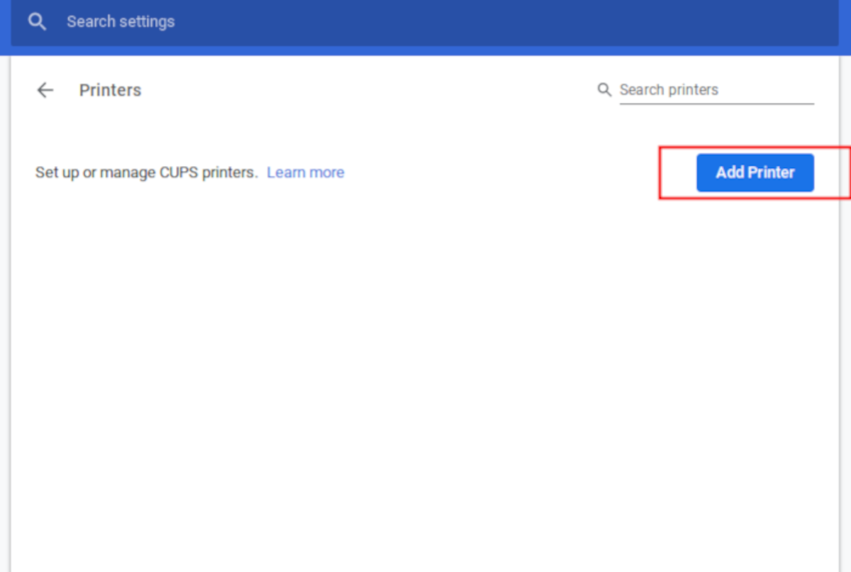 Кнопка добавления принтера на Chrome OS