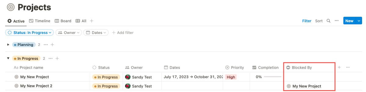 Поле Blocked By в Active представлении
