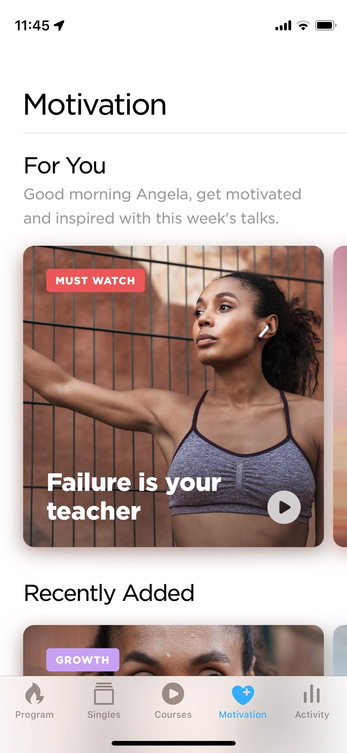 Скриншот меню Motivation в Zova