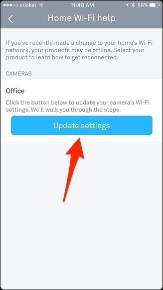 Выбор устройства Nest Cam для обновления