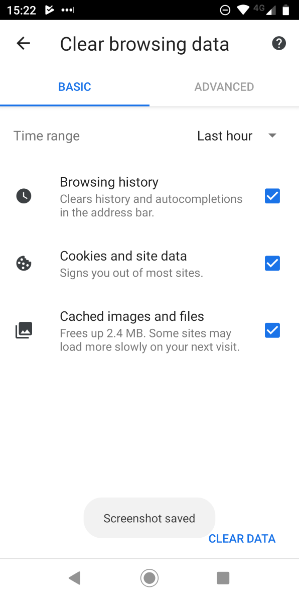 Ecosia — настройки удаления истории