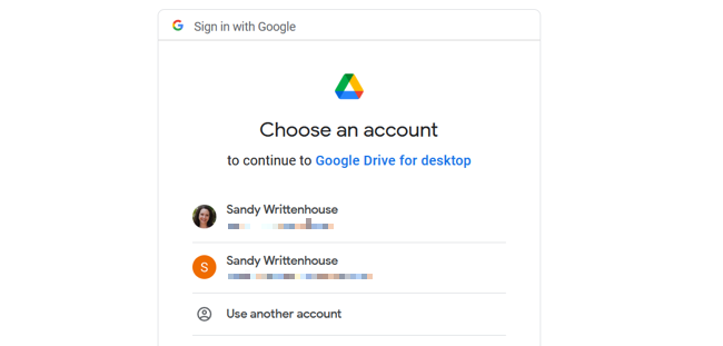 Выбор аккаунта Google для входа