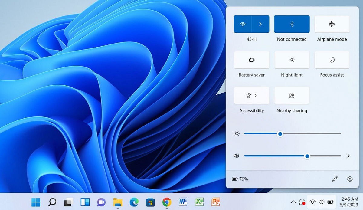 Ползунок яркости в Центре уведомлений Windows