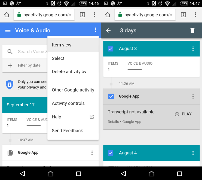 Удаление прошлых голосовых записей OK Google