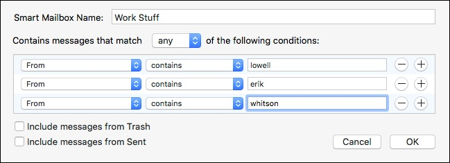 Пример правила для рабочих писем