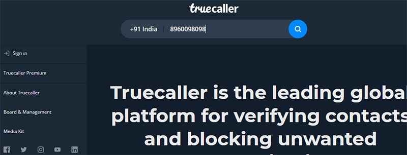 Barra di ricerca Truecaller