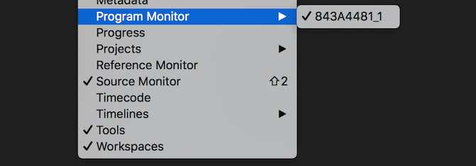 Пункт меню для Program Monitor в Premiere Pro