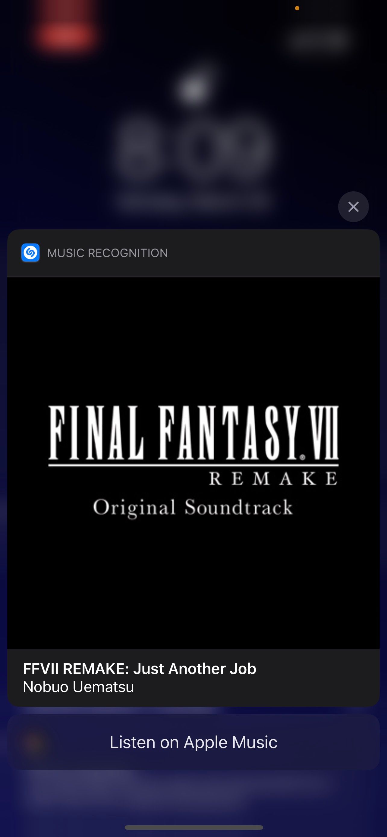 Развёрнутое уведомление с результатами Shazam.