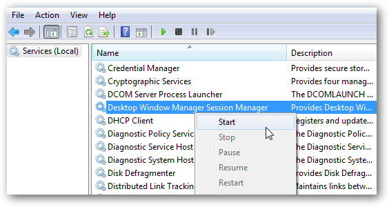 Служба Desktop Window Manager в списке — остановка и запуск