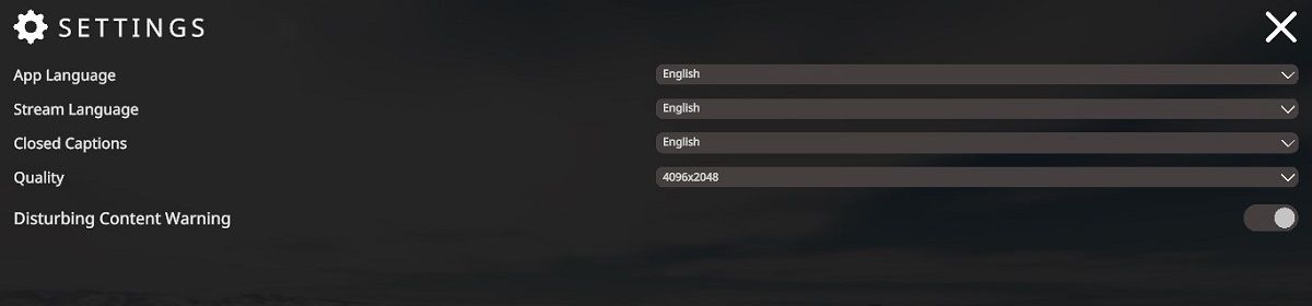Меню настроек Yorescape