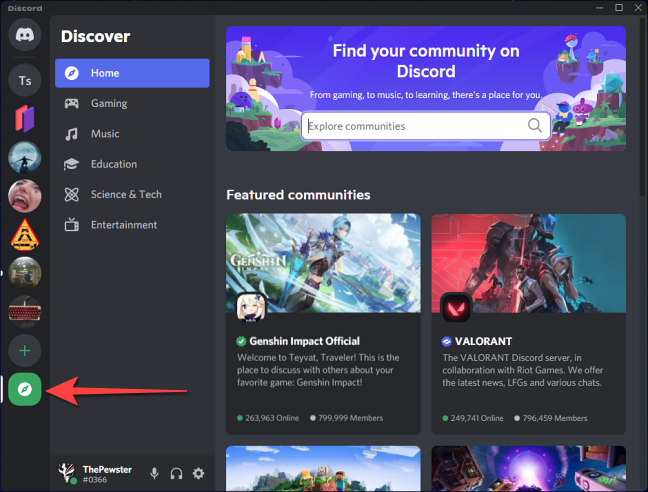 Просмотр публичных Community серверов в Discord