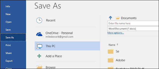 Выберите место для сохранения PDF