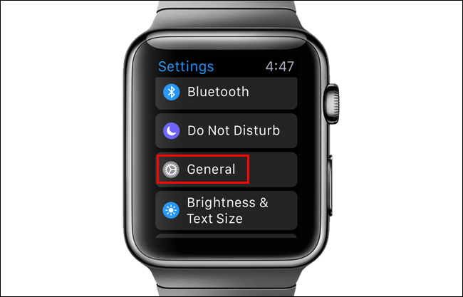 Меню «Основные» в настройках Apple Watch