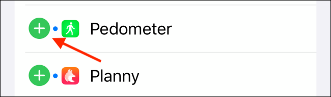 Нажмите плюс рядом с виджетом Pedometer