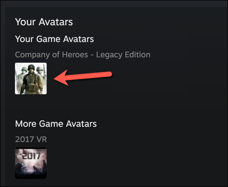 Чтобы использовать один из предустановленных аватаров Steam, выберите вариант и нажмите 