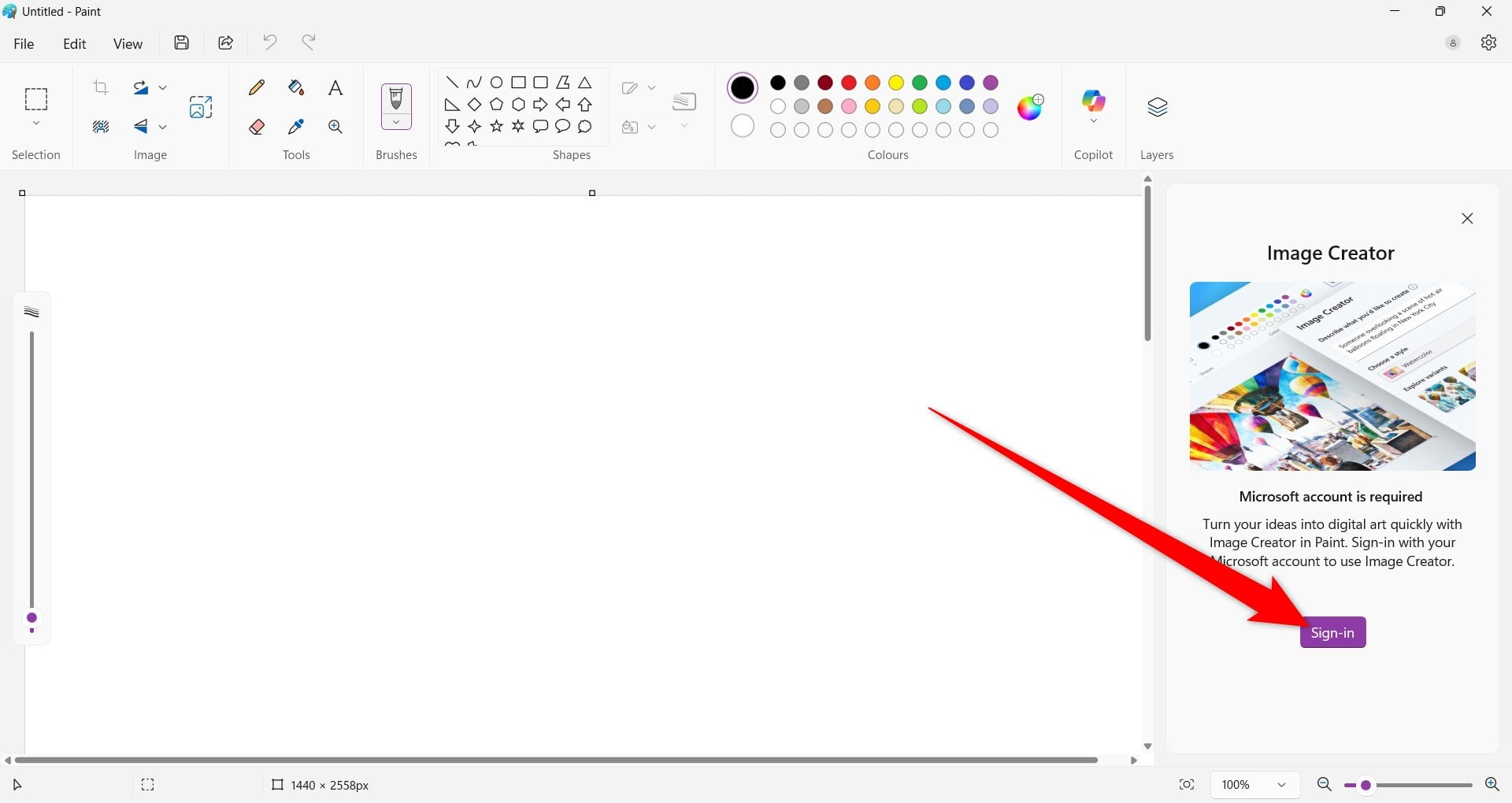 Окно входа в аккаунт Microsoft для Image Creator