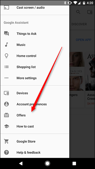 Экран приложения Google Home: поиск предложений и подключённых устройств