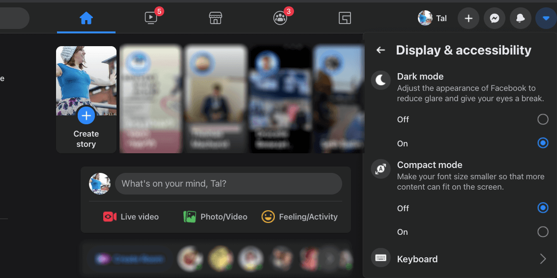 Тёмная тема Facebook включена в веб‑версии
