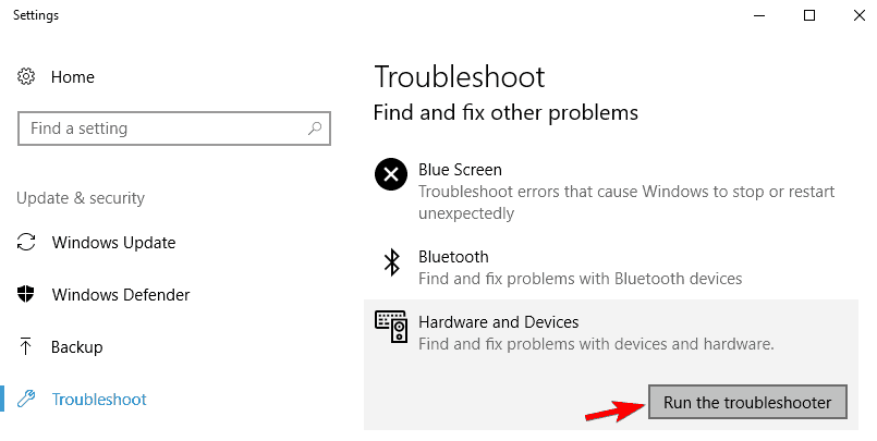 Запуск средства устранения неполадок «Оборудование и устройства»