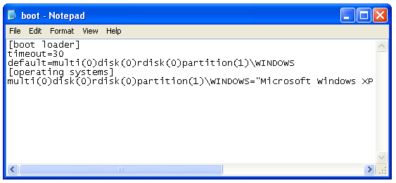 Пример удаления строки в boot.ini для удаления ненужной записи