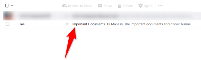Выберите письмо для восстановления.