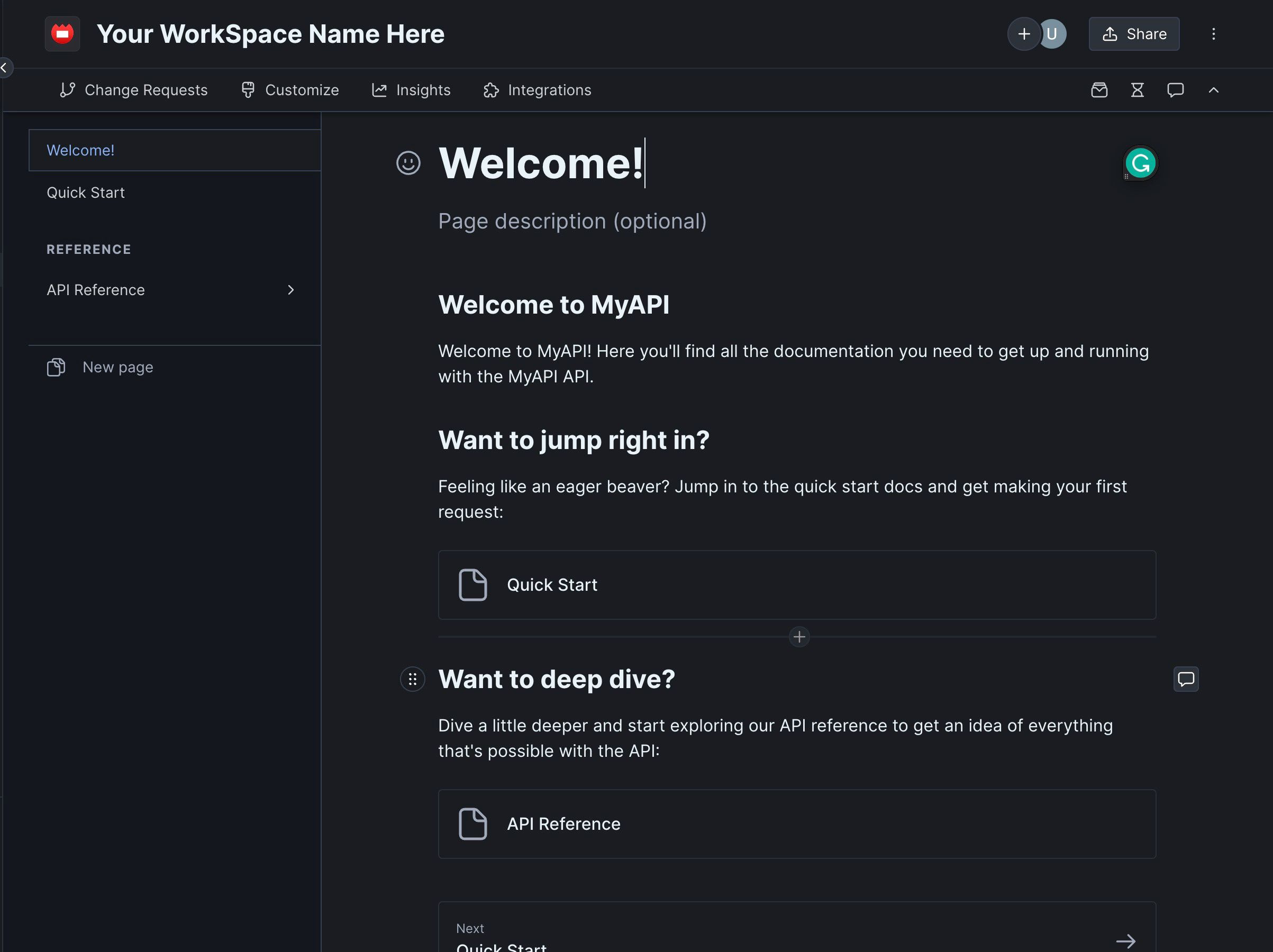 Вид шаблона API Docs