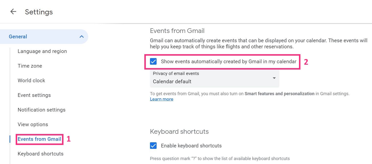 Настройка событий из Gmail в Google Календаре