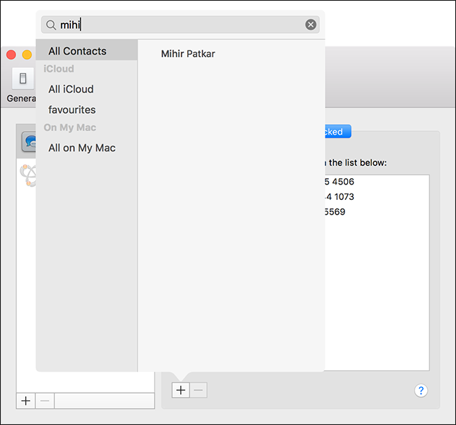 Поиск контакта для блокировки на macOS