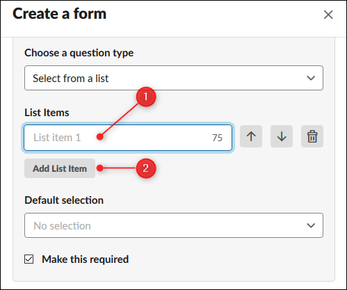 Добавление элементов списка и выбор значения по умолчанию