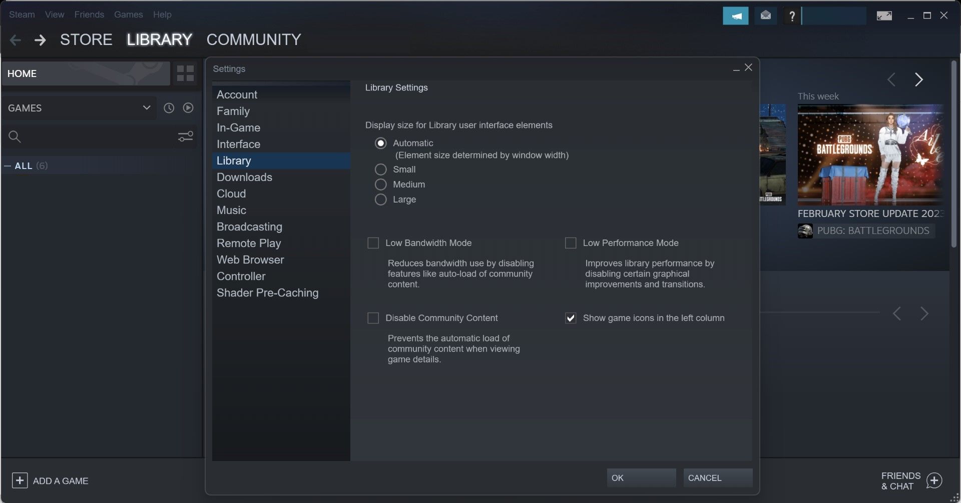 Измените настройки в разделе «Библиотека» клиента Steam