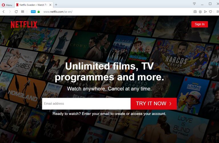 Лого Netflix и браузера Opera, демонстрация потокового контента