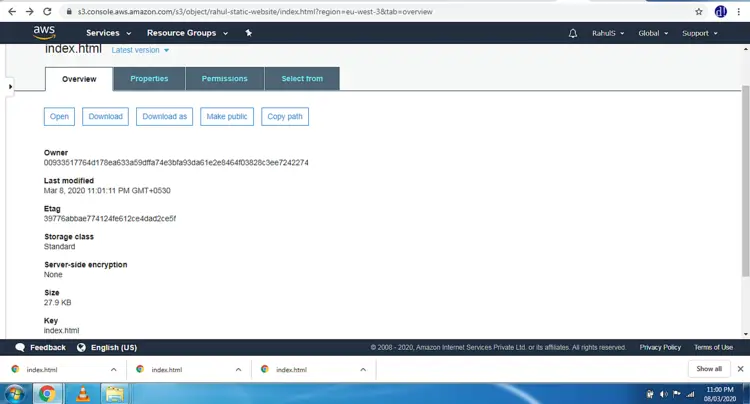 Кнопка 'Make public' для объекта в S3