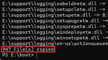 Windows 11 파일이 USB에 복사된 후 화면