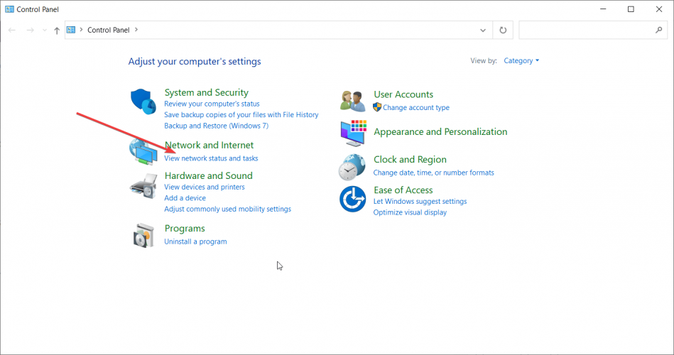 Просмотр состояния сети и задач в Панели управления