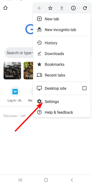 Меню Chrome на мобильном