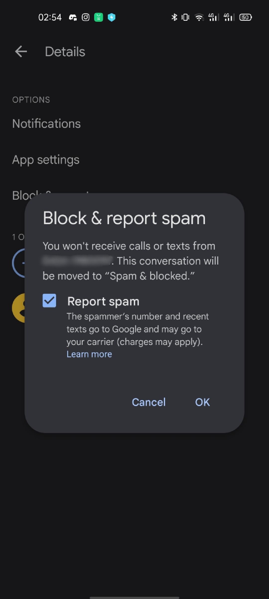 Скриншот: подтверждение удаления/блокировки