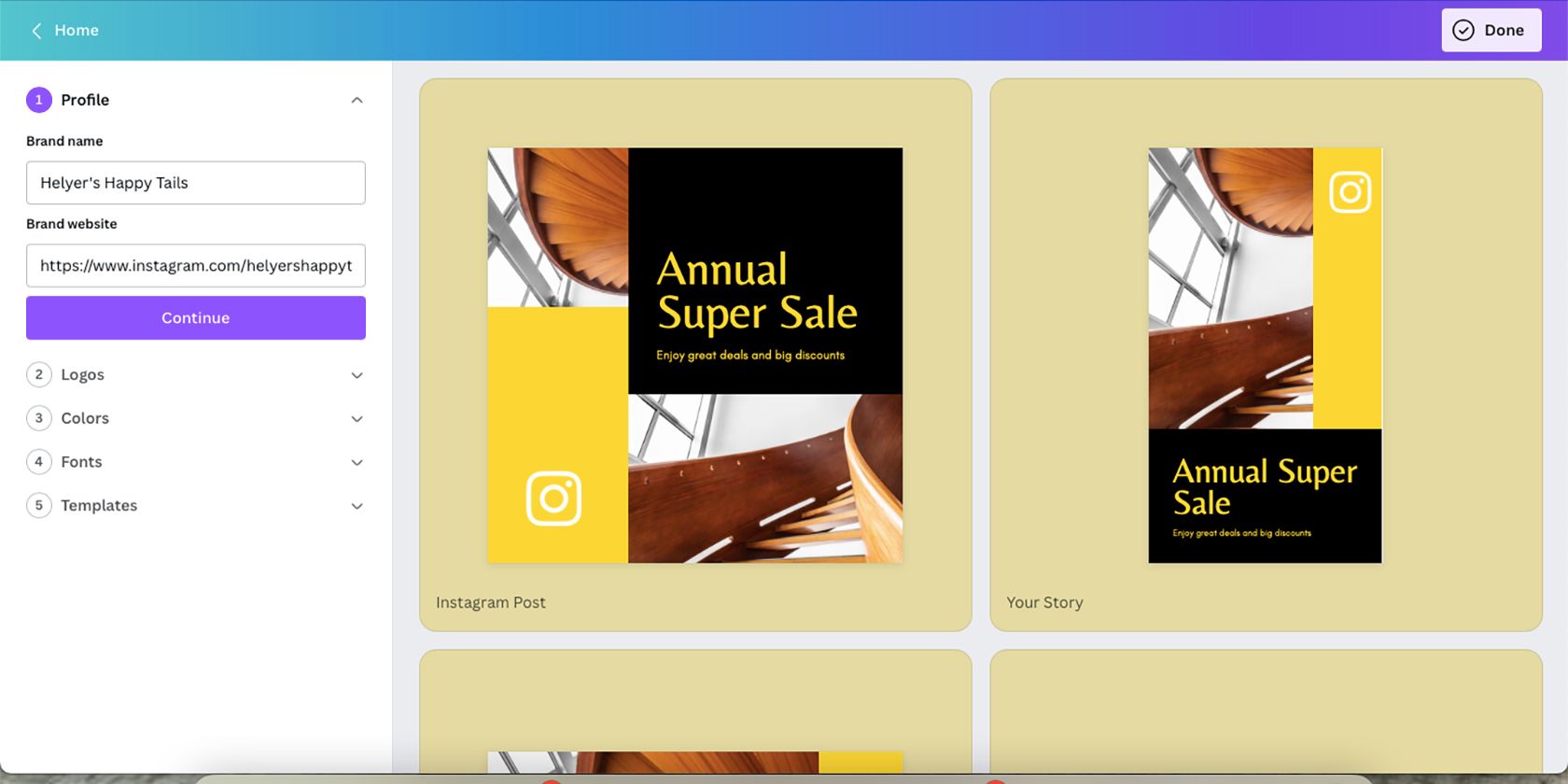 Canva Brand Kit Profile menu Параметры профиля набора бренда