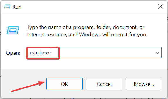 Запуск System Restore через rstrui.exe
