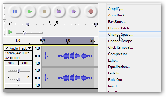 Параметр Change Speed для эффекта перемотки (скриншот)