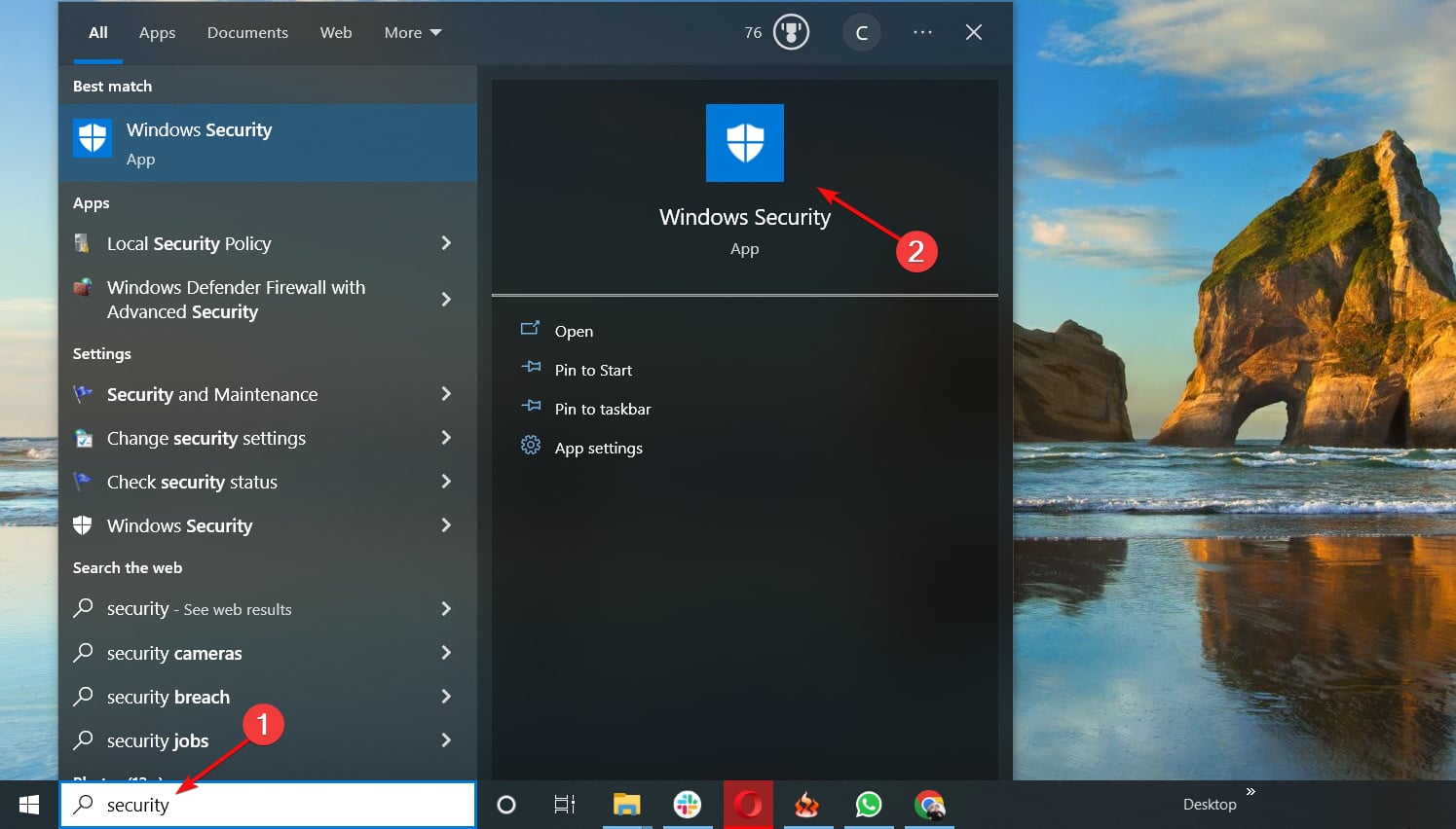 Открытие Центра безопасности Windows