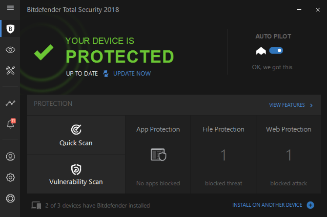Главный экран BitDefender