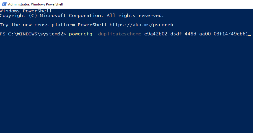 команда для создания схемы Ultimate Performance