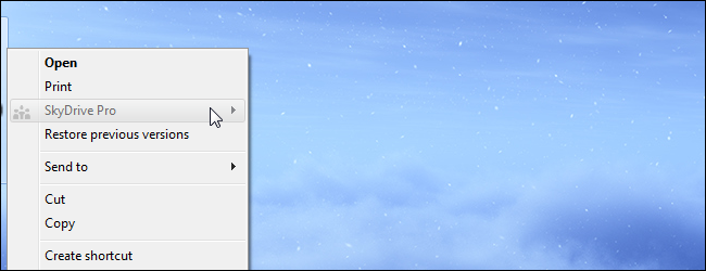 Удалить SkyDrive Pro из контекстного меню