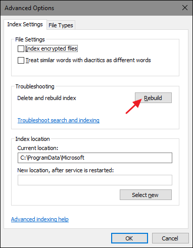 Подтверждение перестройки индекса — кнопка 'OK' или состояние