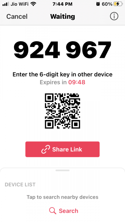 Генерация шестизначного PIN в Send Anywhere
