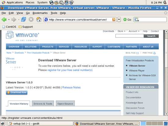 Страница загрузки VMware Server на сайте VMware
