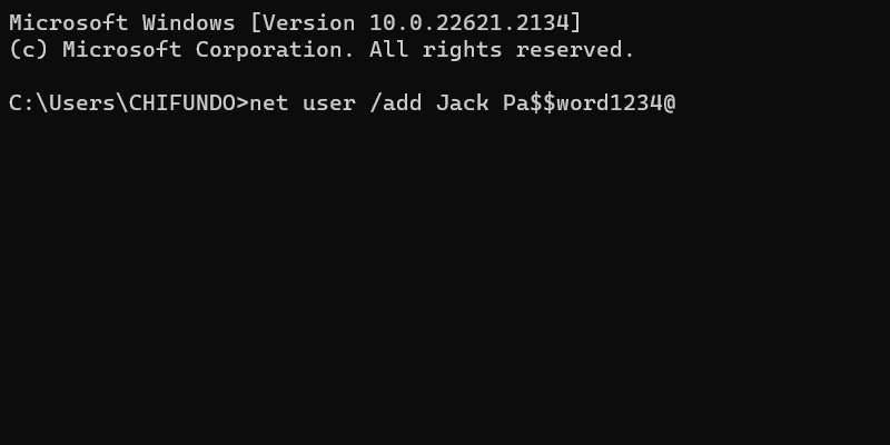Команда net user для добавления нового пользователя на Windows