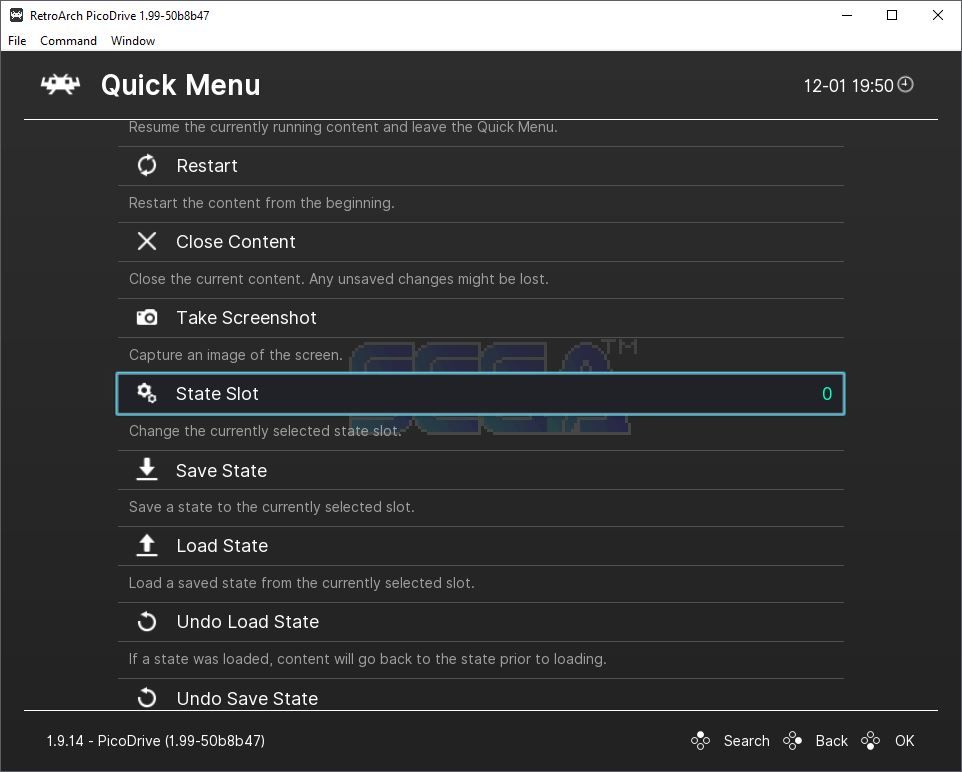 Выбор слота состояния в Быстром меню